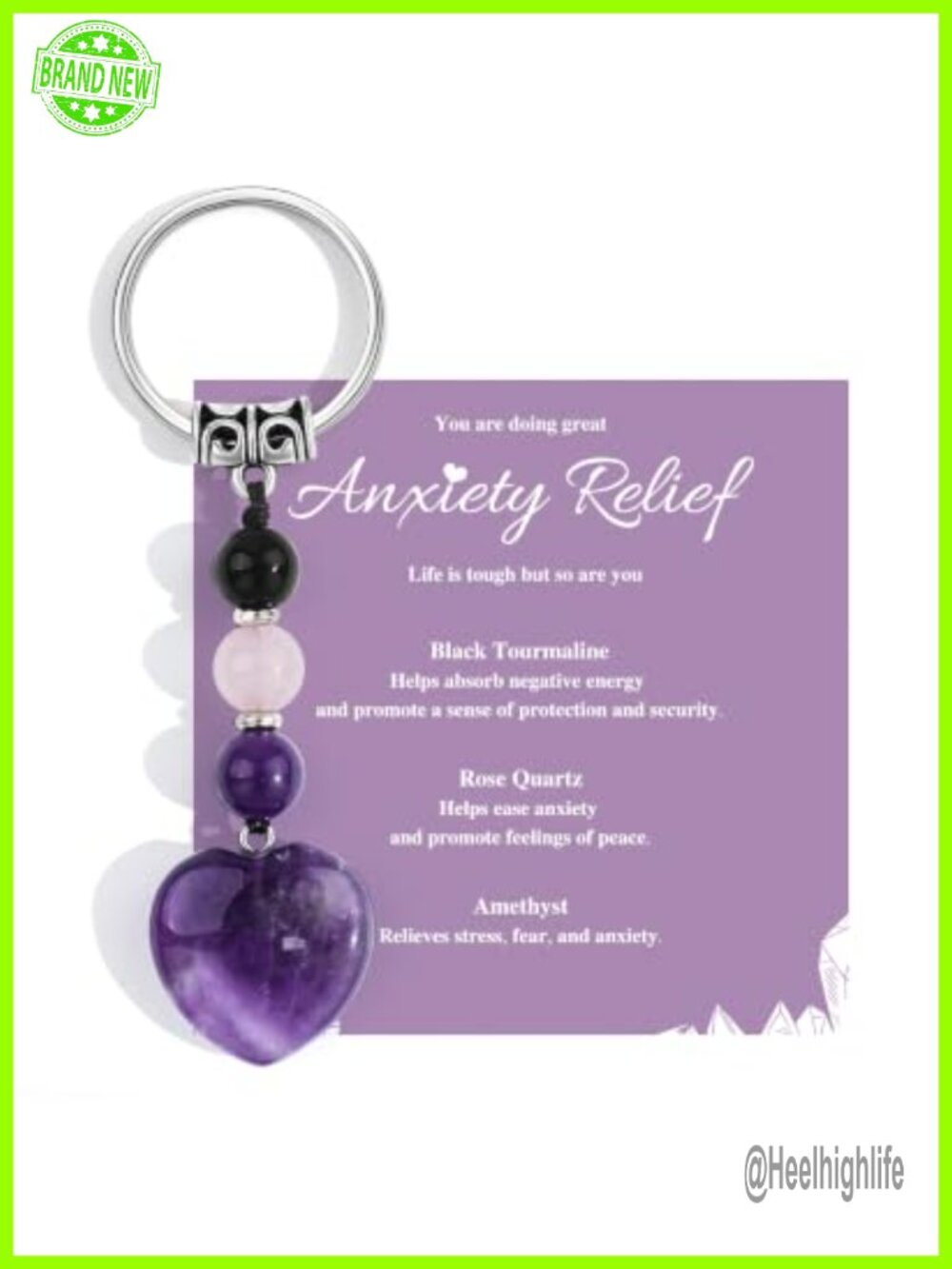 Natural Crystal Heart Keychain Bag Charm for Women Anxiety Relief